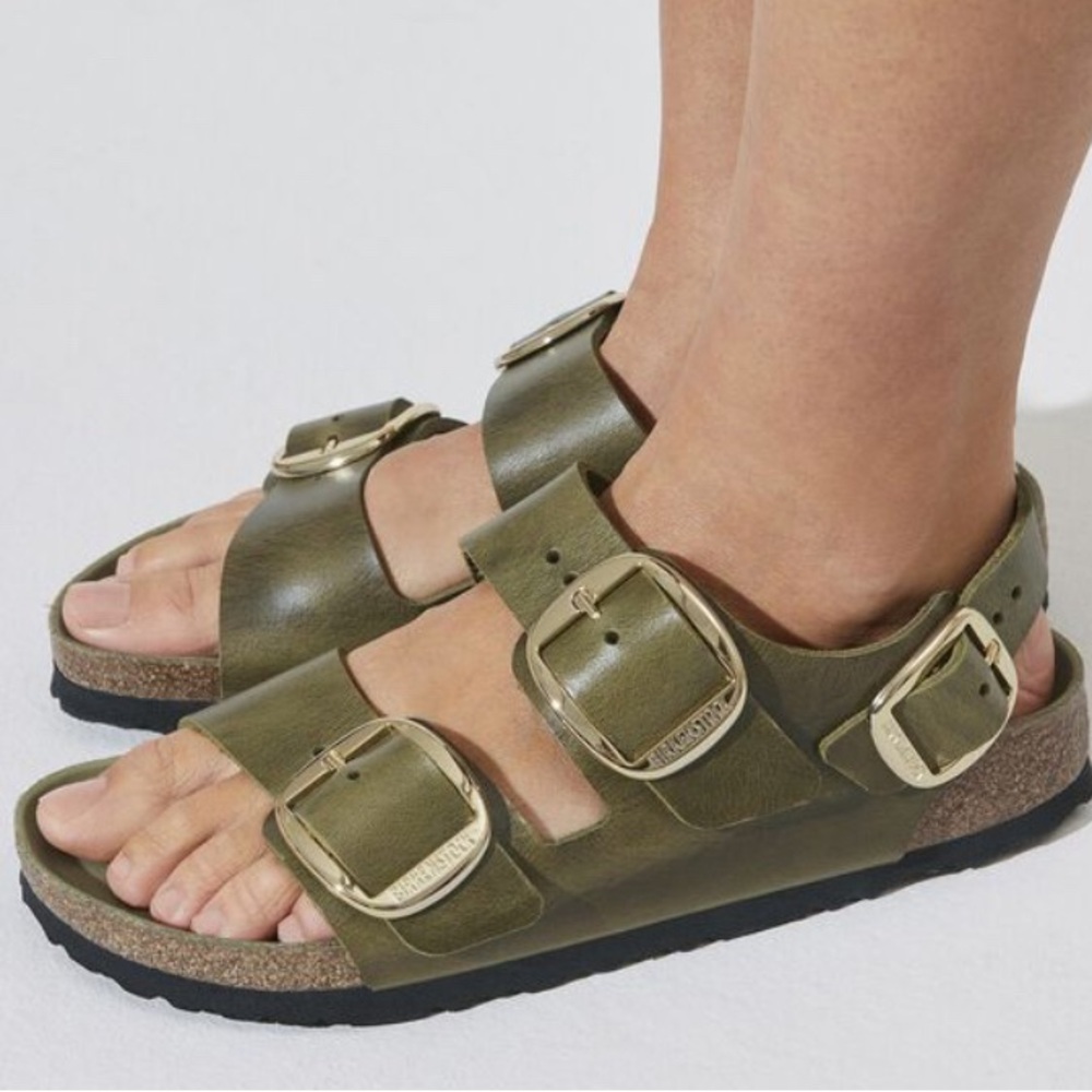 Birkenstocks Milano Big Buckle oiled leather Olive Green